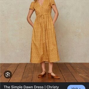 Christy Dawn Gold Midi Sundress with V-Neck and Short Sleeves